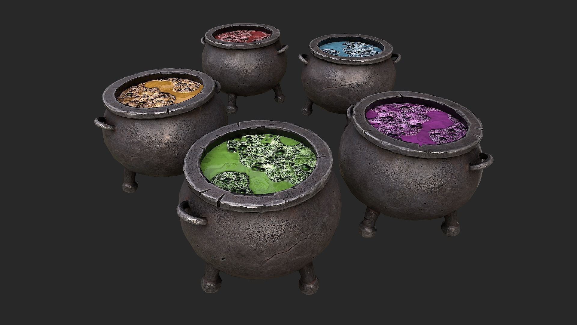 Cauldron Set with liquid in it Low-poly 3D model_6
