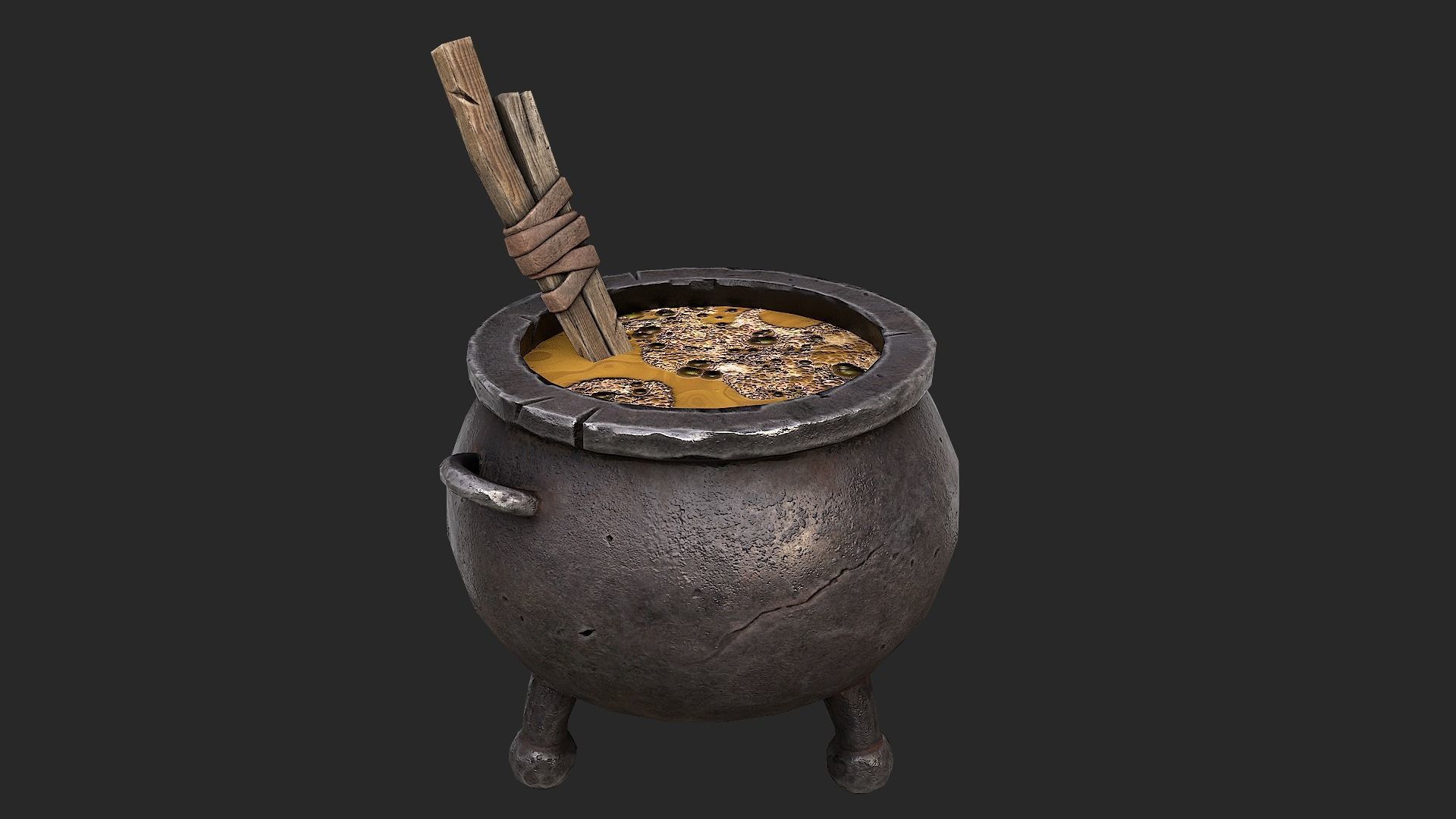 Cauldron Set with liquid in it Low-poly 3D model_9