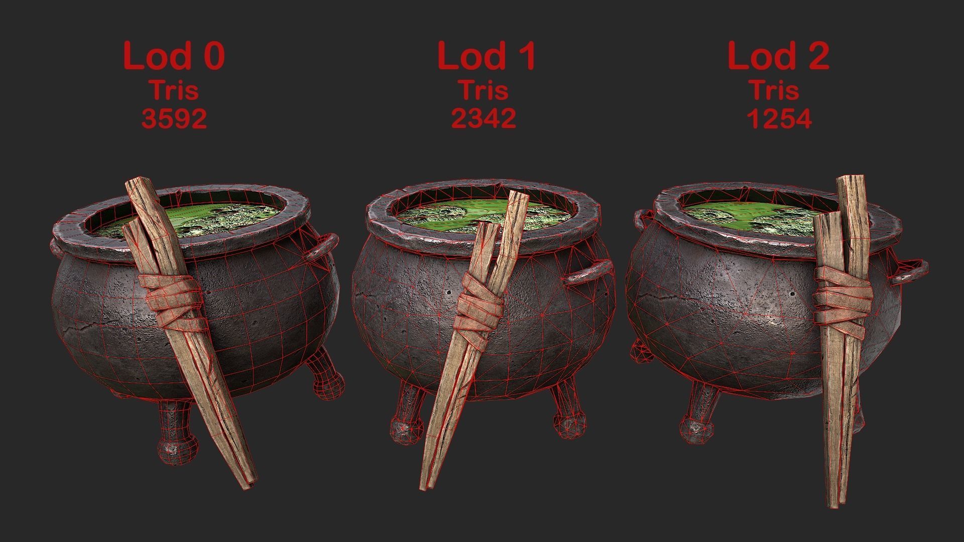 Cauldron Set with liquid in it Low-poly 3D model_13