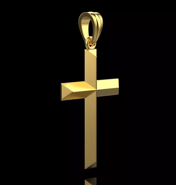 Gold cross with faces 3D print model_0