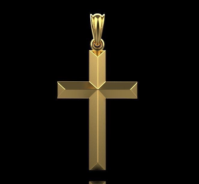 Gold cross with faces 3D print model_7