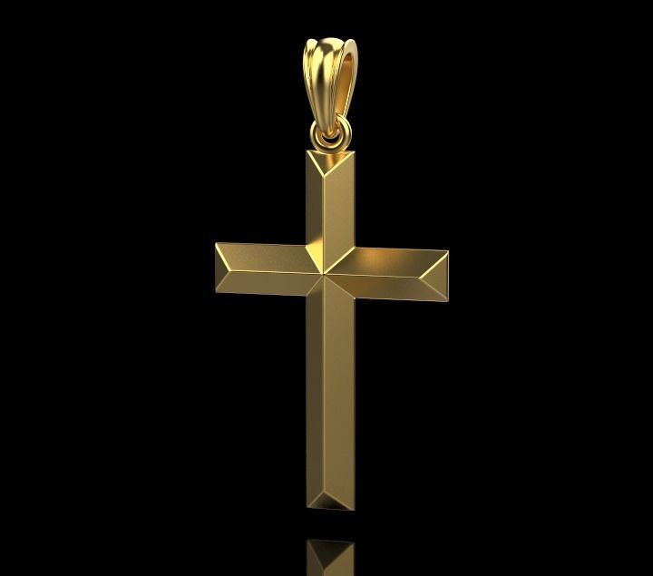 Gold cross with faces 3D print model_5