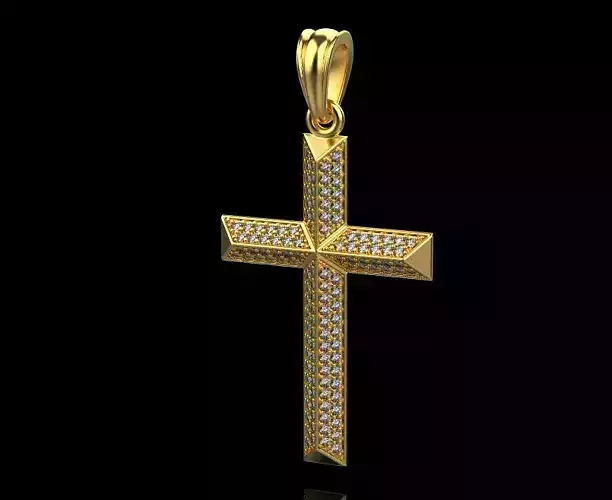 Gold cross with faces and diamonds