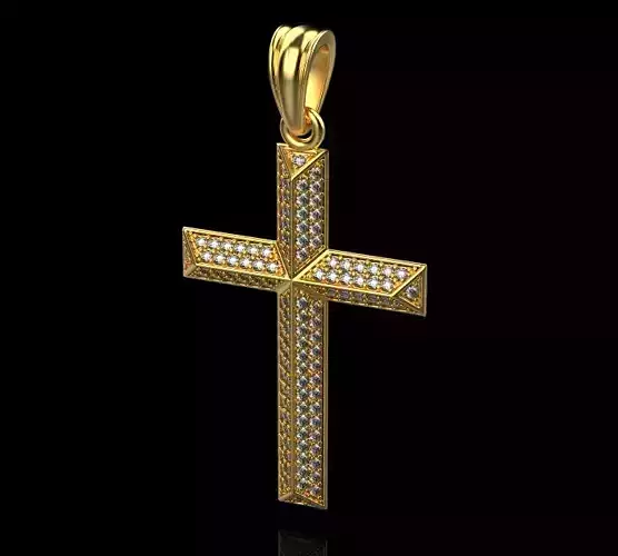 Gold cross with faces and diamonds