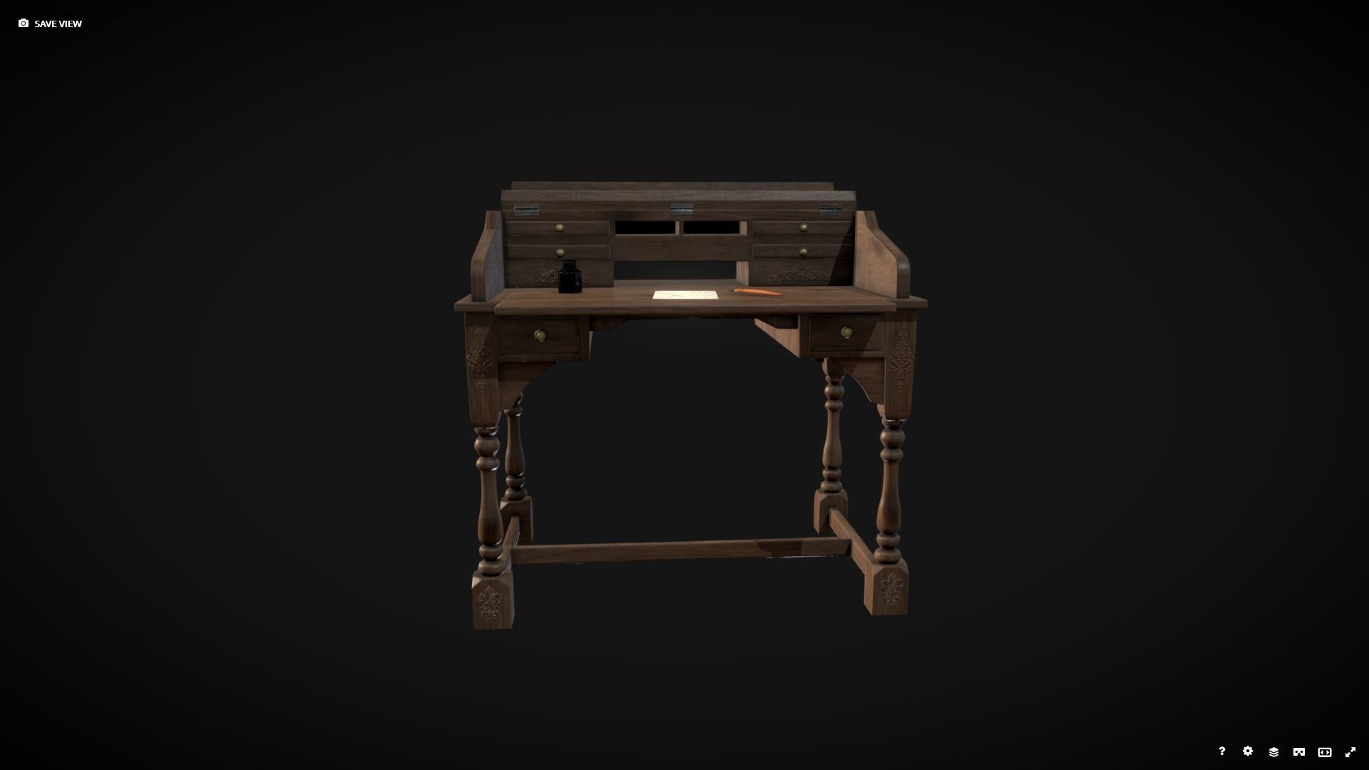 Old Writing Desk - Game Ready Low-poly 3D model_2