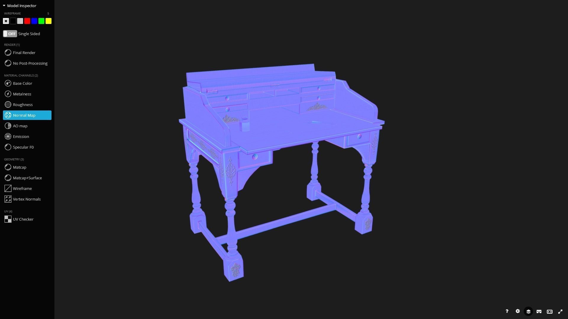 Old Writing Desk - Game Ready Low-poly 3D model_10