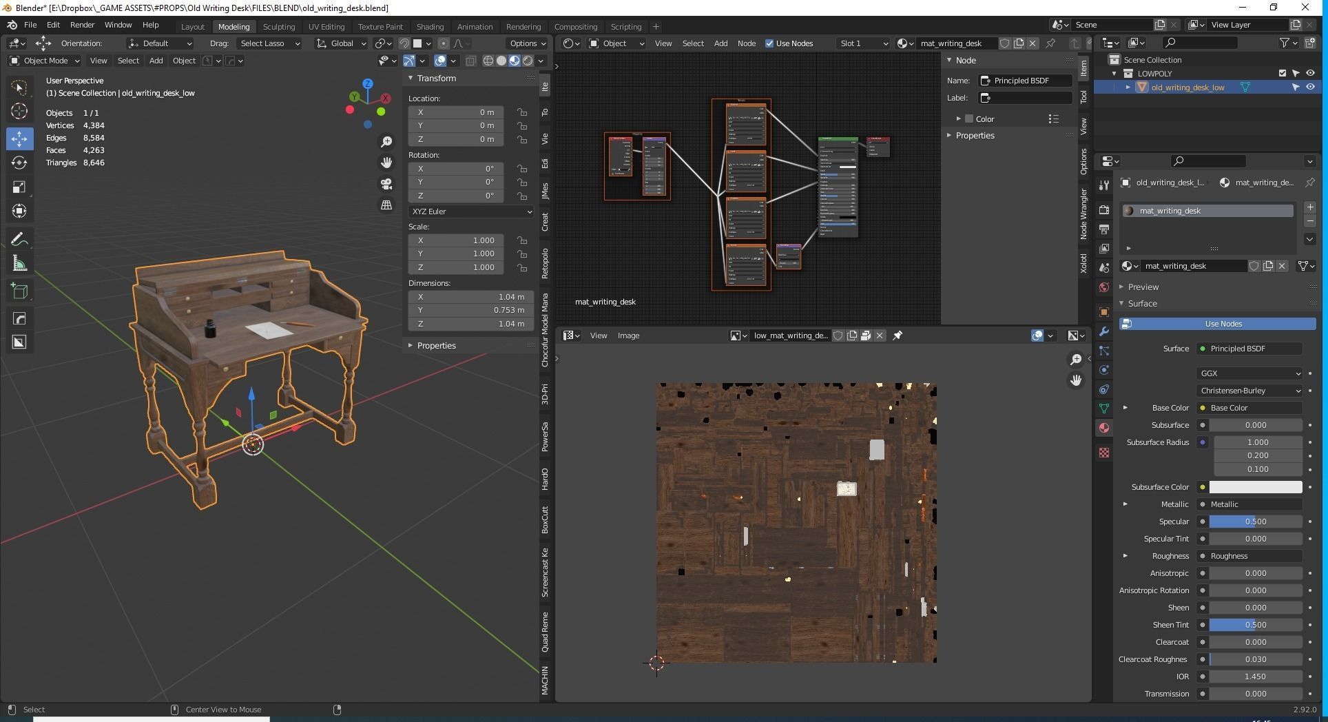 Old Writing Desk - Game Ready Low-poly 3D model_13