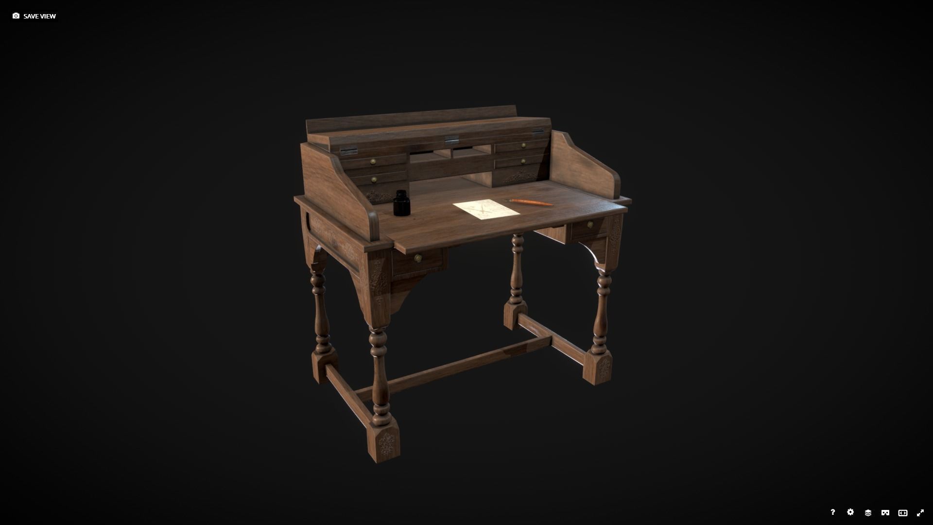Old Writing Desk - Game Ready Low-poly 3D model_6