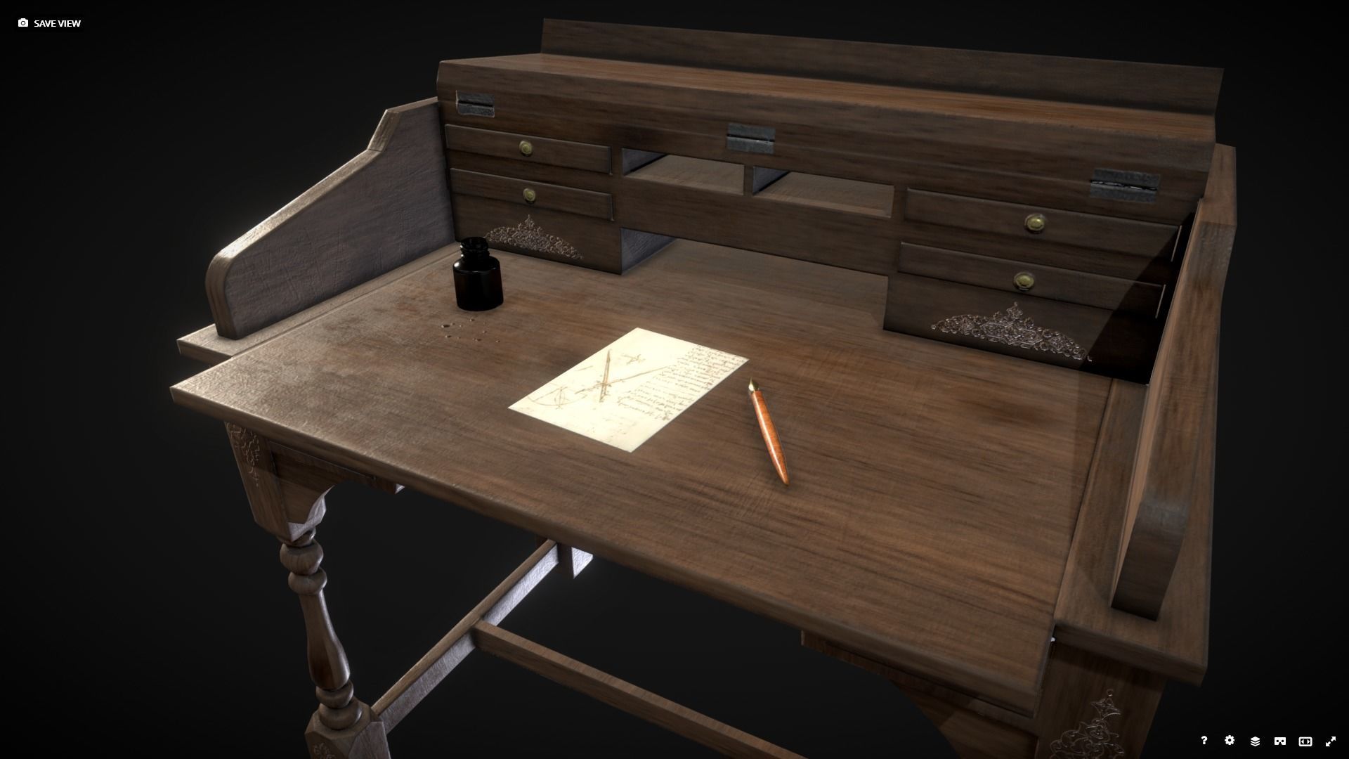Old Writing Desk - Game Ready Low-poly 3D model_4