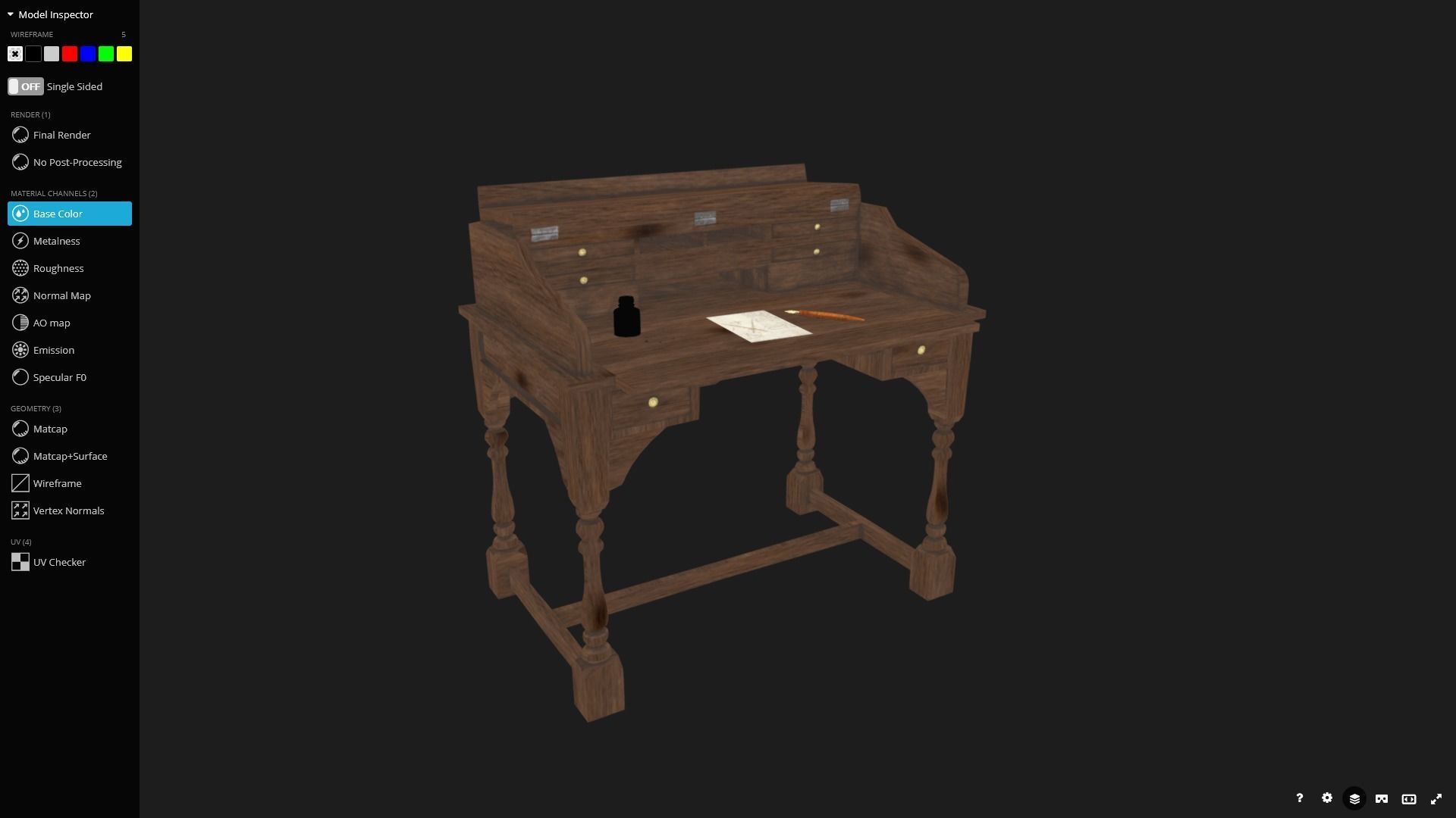 Old Writing Desk - Game Ready Low-poly 3D model_7