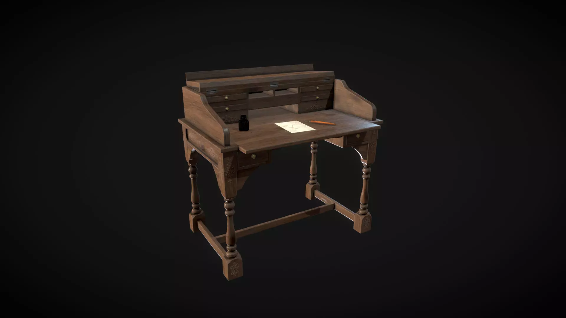 Old Writing Desk - Game Ready Low-poly 3D model_0