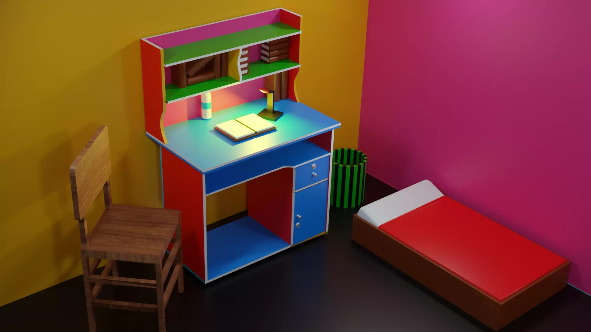 High Quality 3D Model Of a Reading Room Blender Stable Version Low-poly 3D model_0