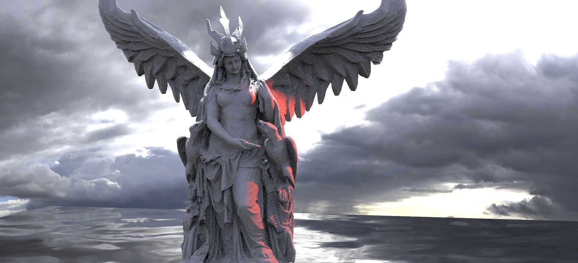 Master of Eagles Angelic statue 3D model_1