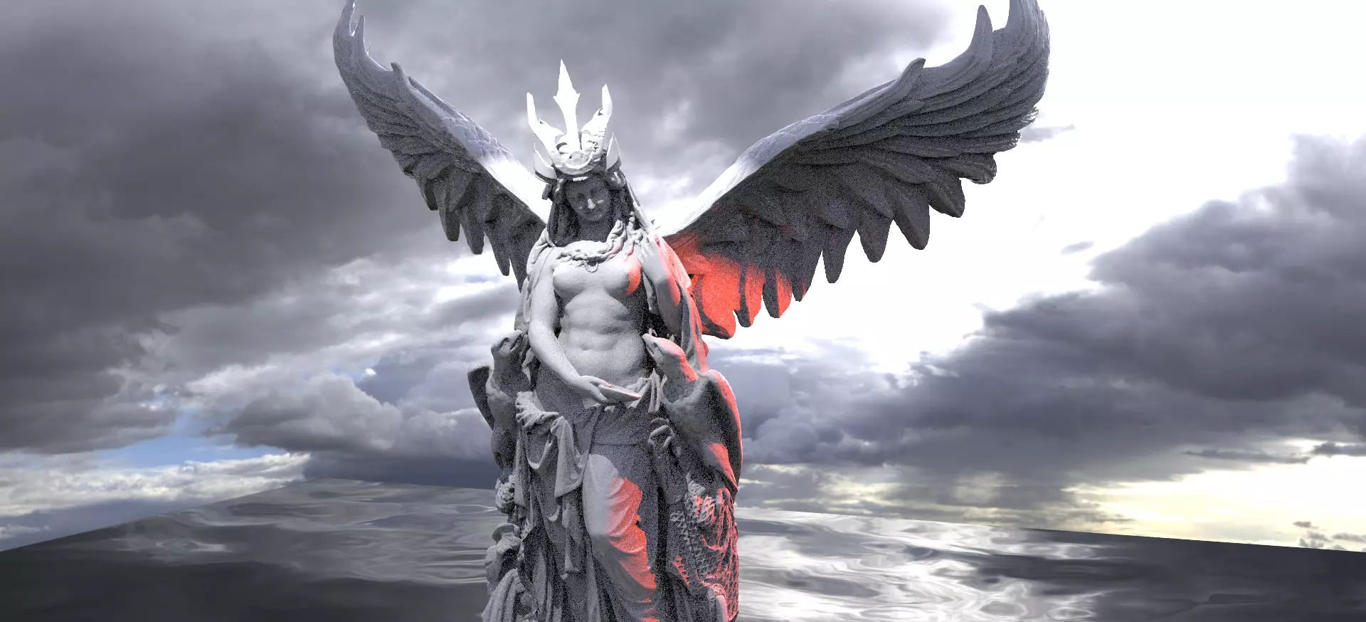 Master of Eagles Angelic statue 3D model_0