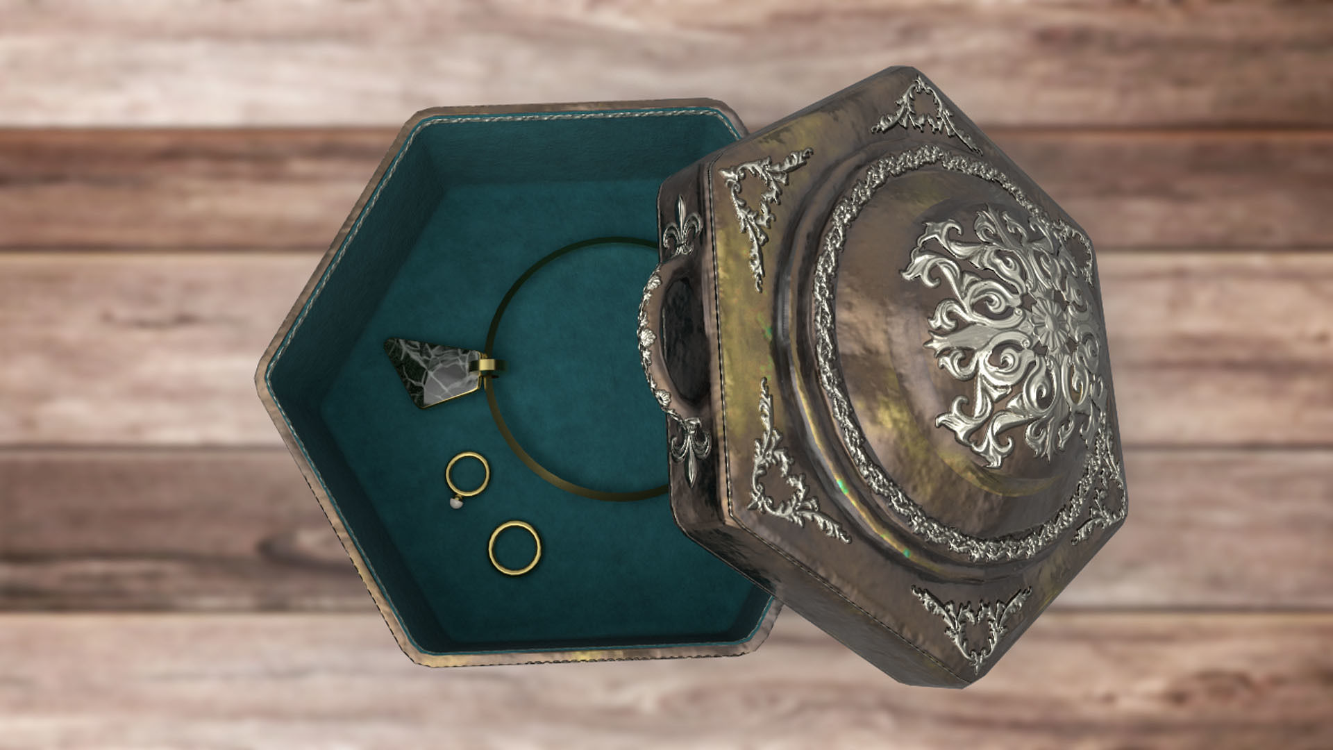 Vintage retro jewelry box PBR low-poly 3D model  Low-poly 3D model_4