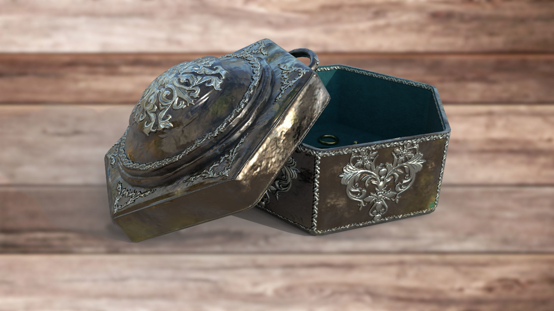 Vintage retro jewelry box PBR low-poly 3D model  Low-poly 3D model_2