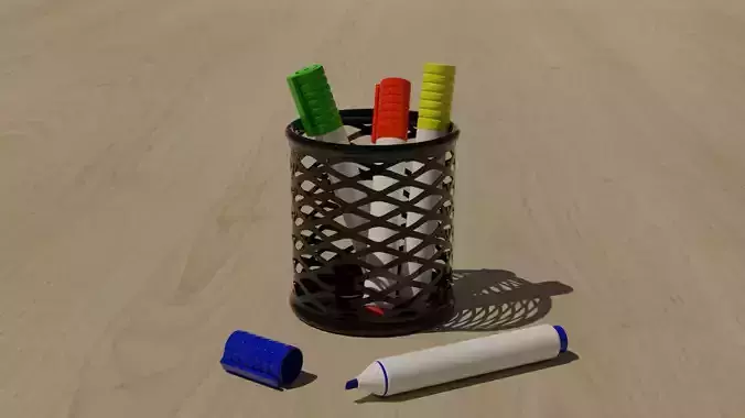 Multicolored markers and them caps with stand