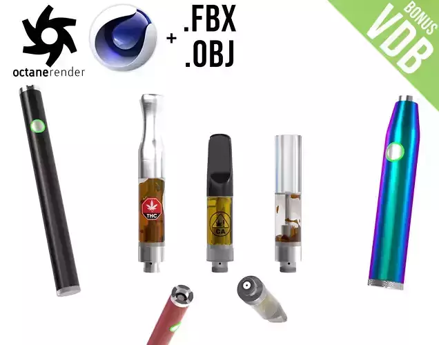 Vape Cartridge Oil and Pen Battery COMBO THC CBD Vaporizer Cart Low-poly 3D model