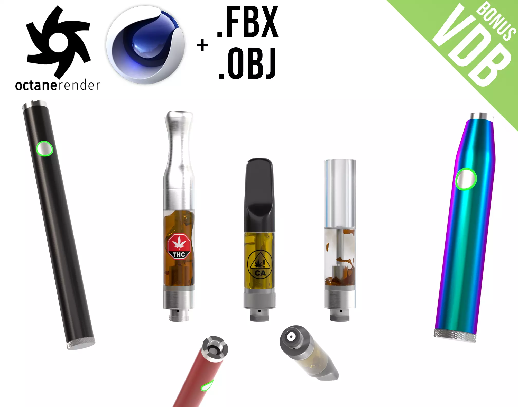 Vape Cartridge Oil and Pen Battery COMBO THC CBD Vaporizer Cart Low-poly 3D model_0