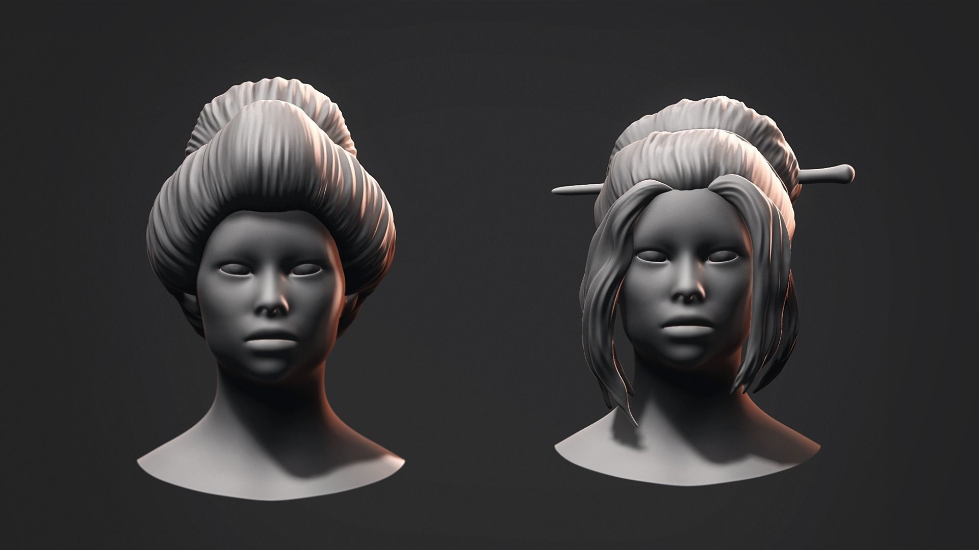 Hair - Low Poly Hairstyle Kitbashes 3D Model Collection_16