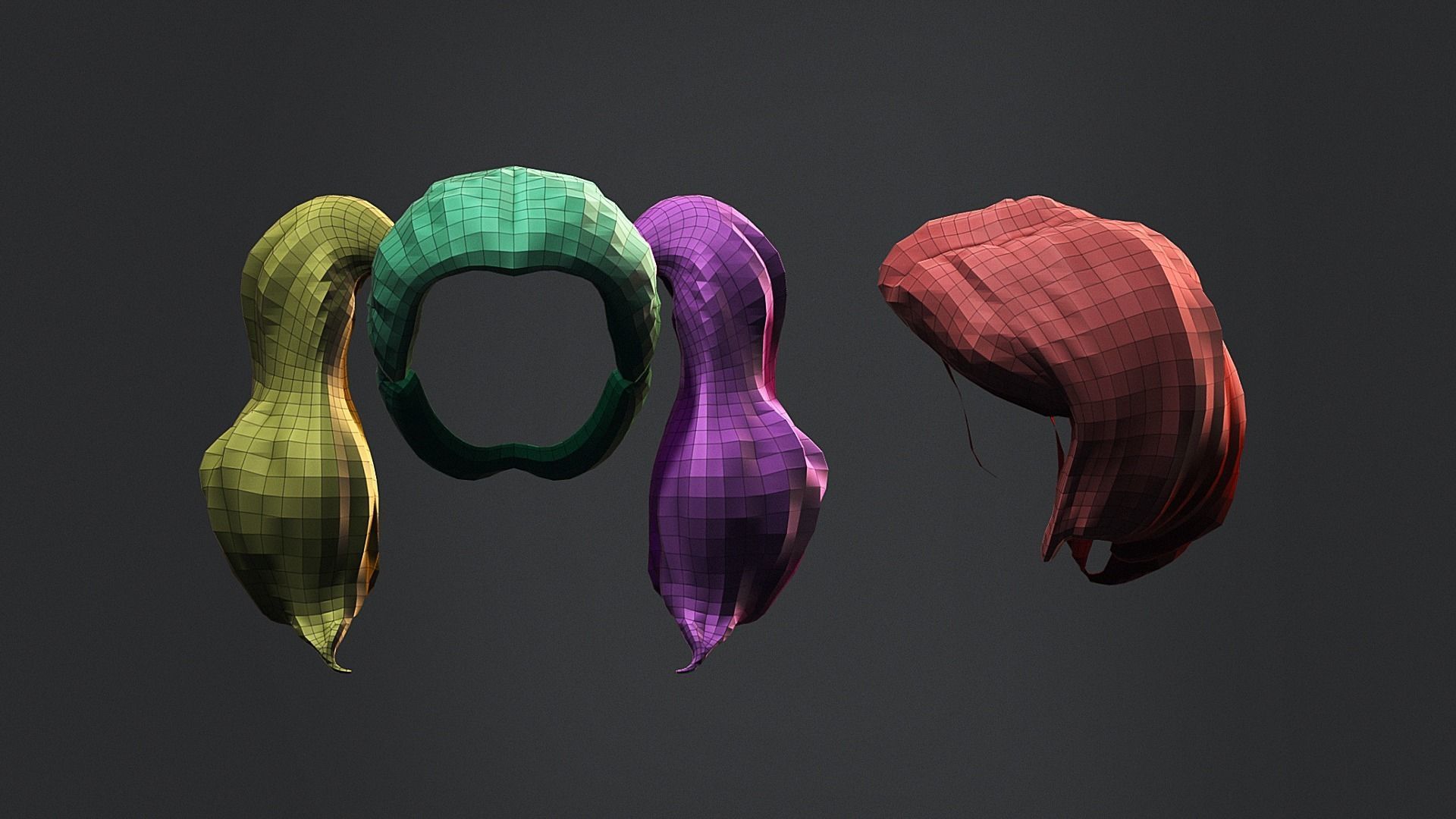 Hair - Low Poly Hairstyle Kitbashes 3D Model Collection_30