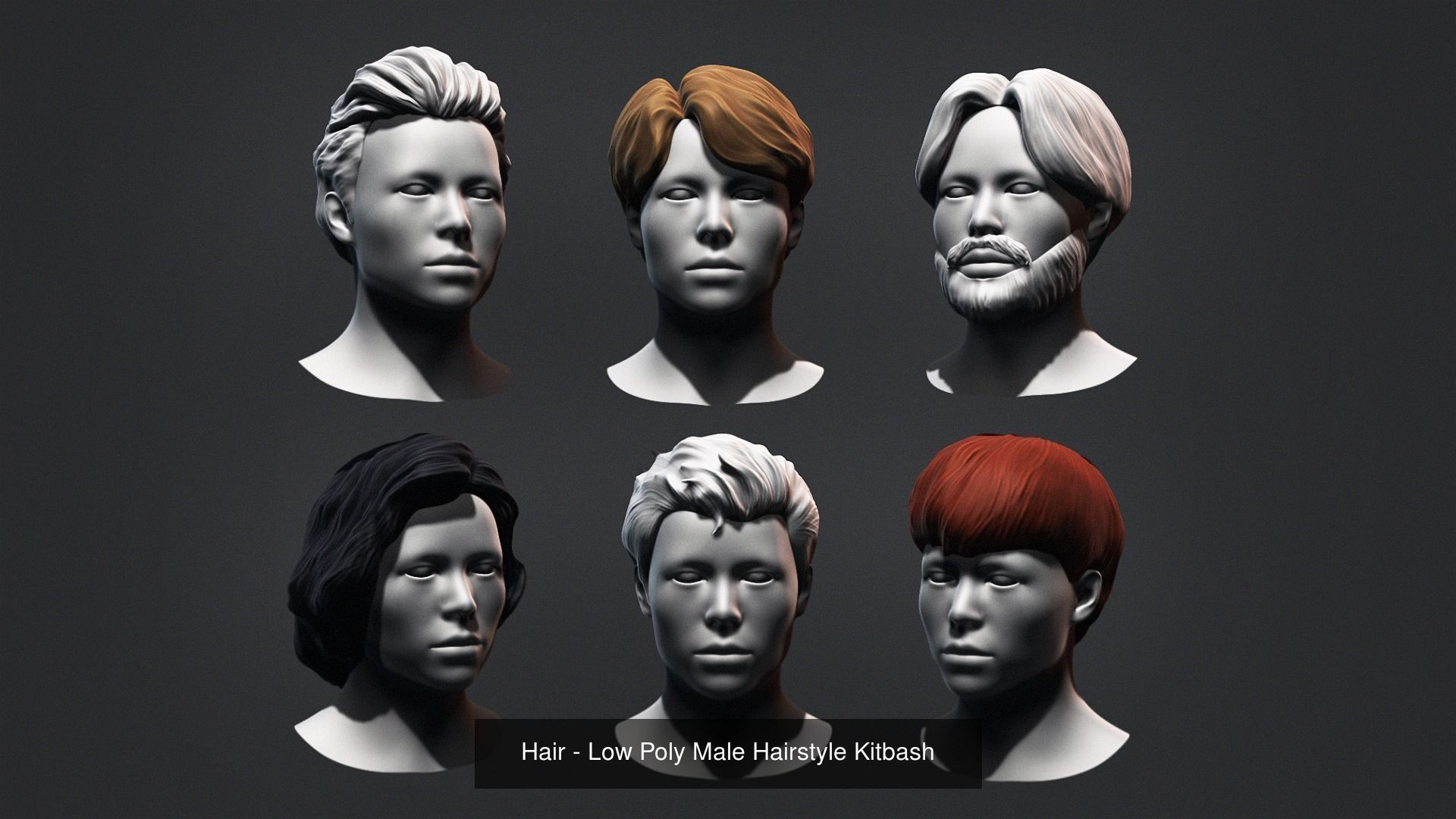 Hair - Low Poly Hairstyle Kitbashes 3D Model Collection_1