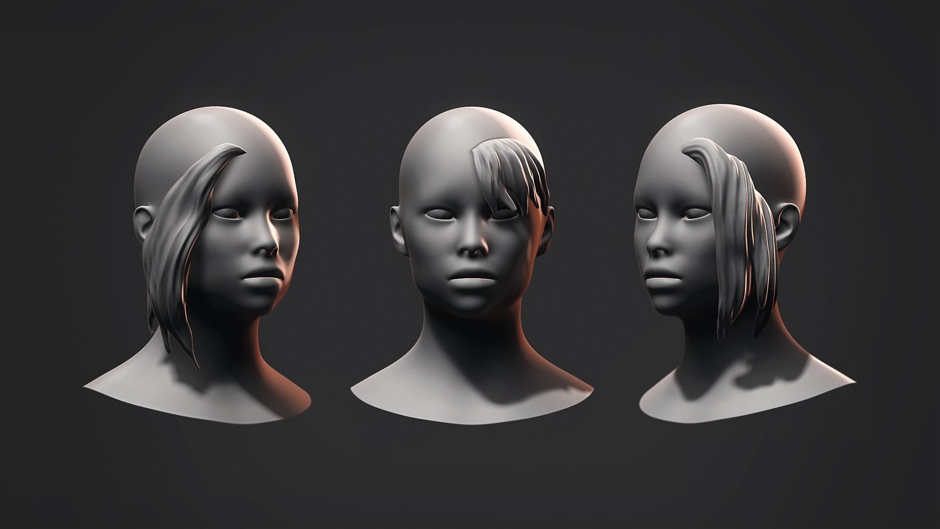 Hair - Low Poly Hairstyle Kitbashes 3D Model Collection_22