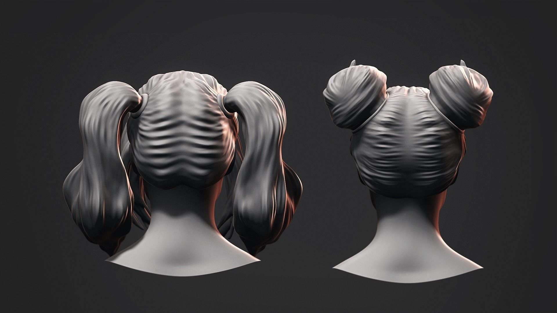 Hair - Low Poly Hairstyle Kitbashes 3D Model Collection_19