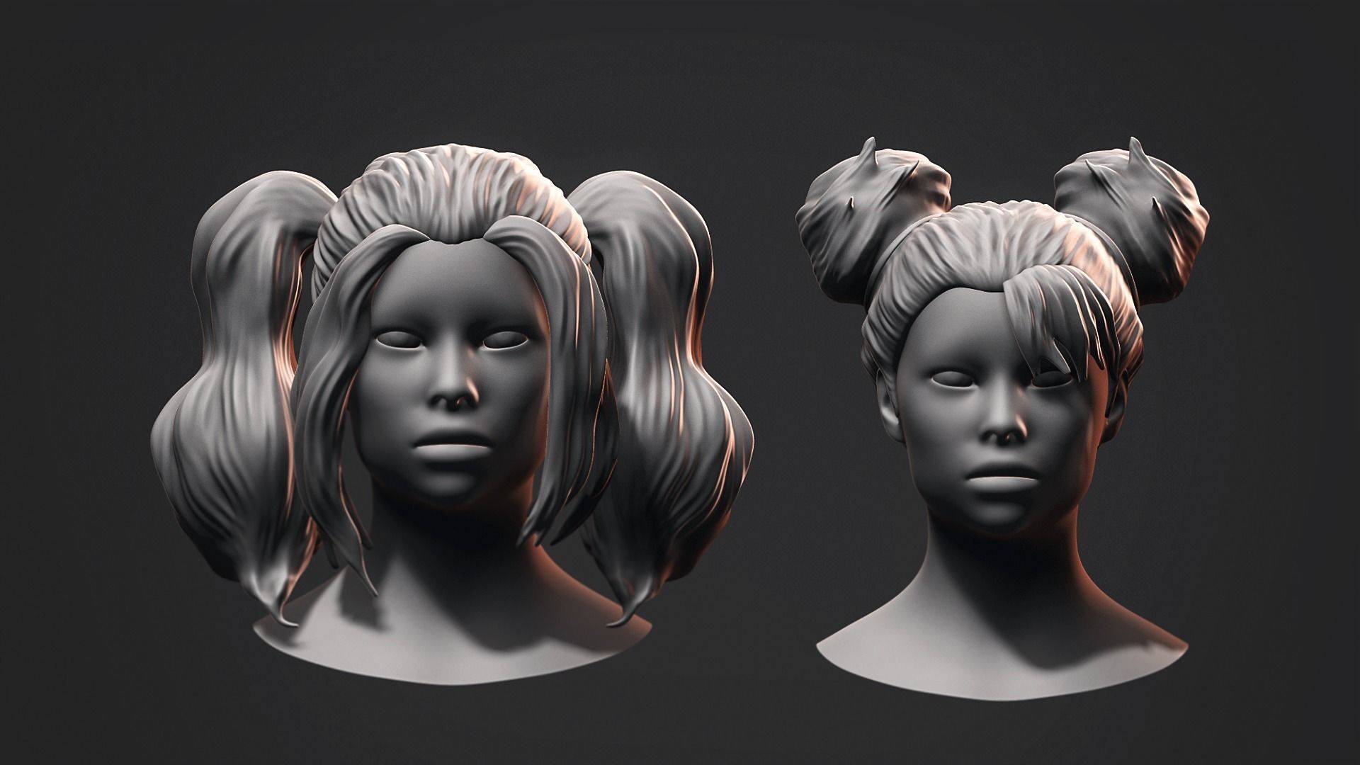 Hair - Low Poly Hairstyle Kitbashes 3D Model Collection_18