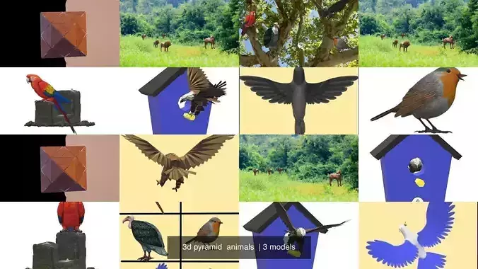 3d pyramid  animals 