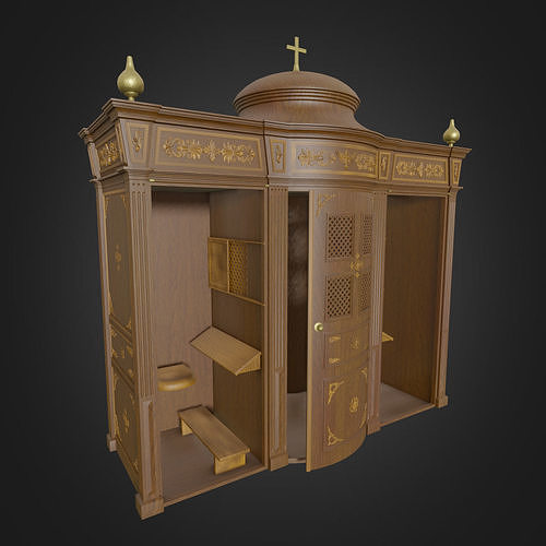 Confessional wooden church with ornate door 3D model