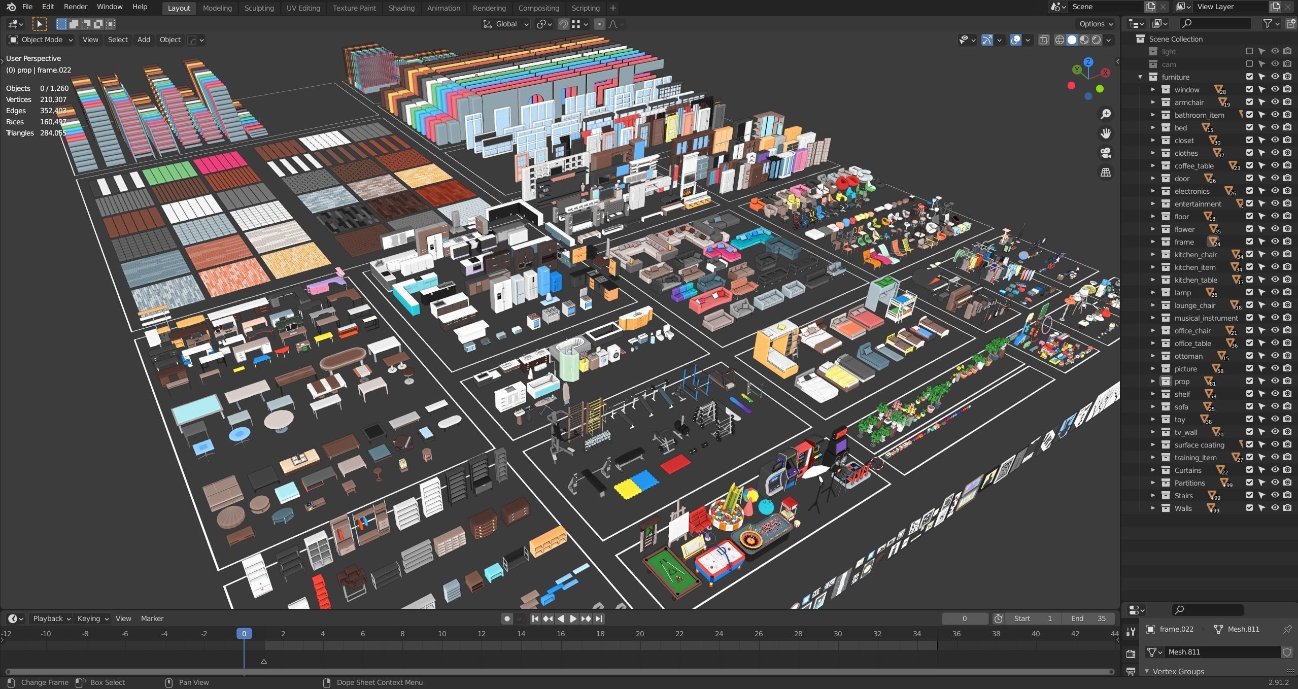 Furniture Casual Low-poly 3D model_36