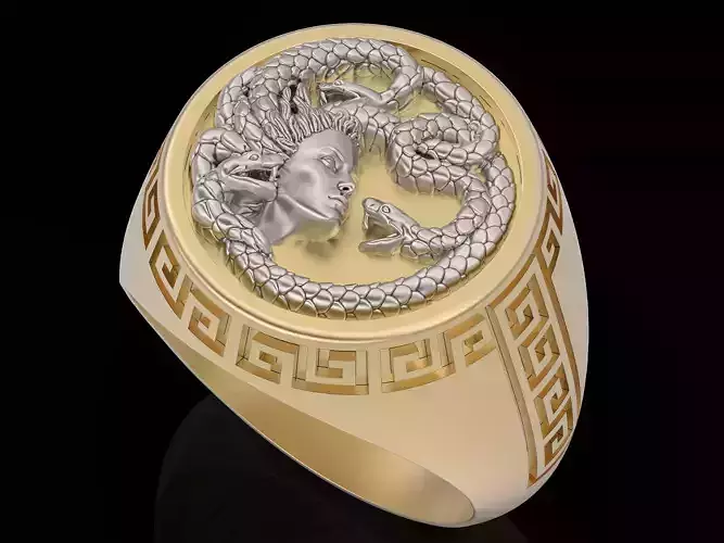 Medusa   man ring Sculpture jewelry Gold silver  3D print model