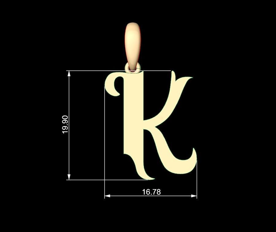Initial Letters Pendant Vires Gollem K 3D print model_4