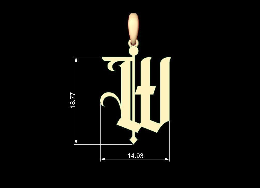 Initial Letters Pendant Winchester W 3D print model_4