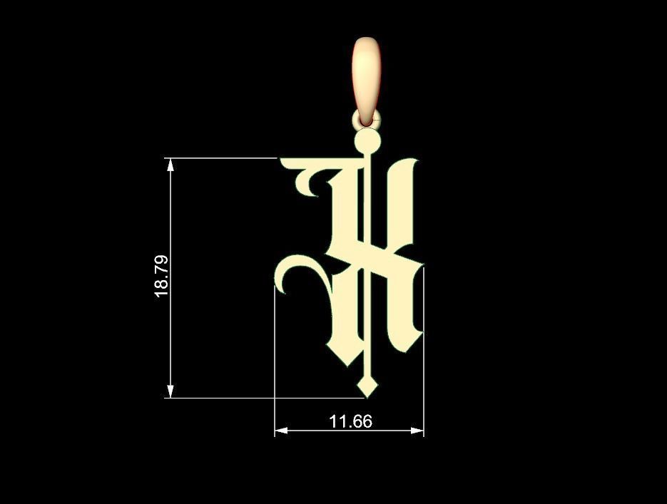 Initial Letters Pendant Winchester X 3D print model_4