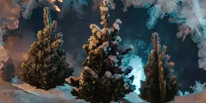 Realistic Snow Covered Pine Trees