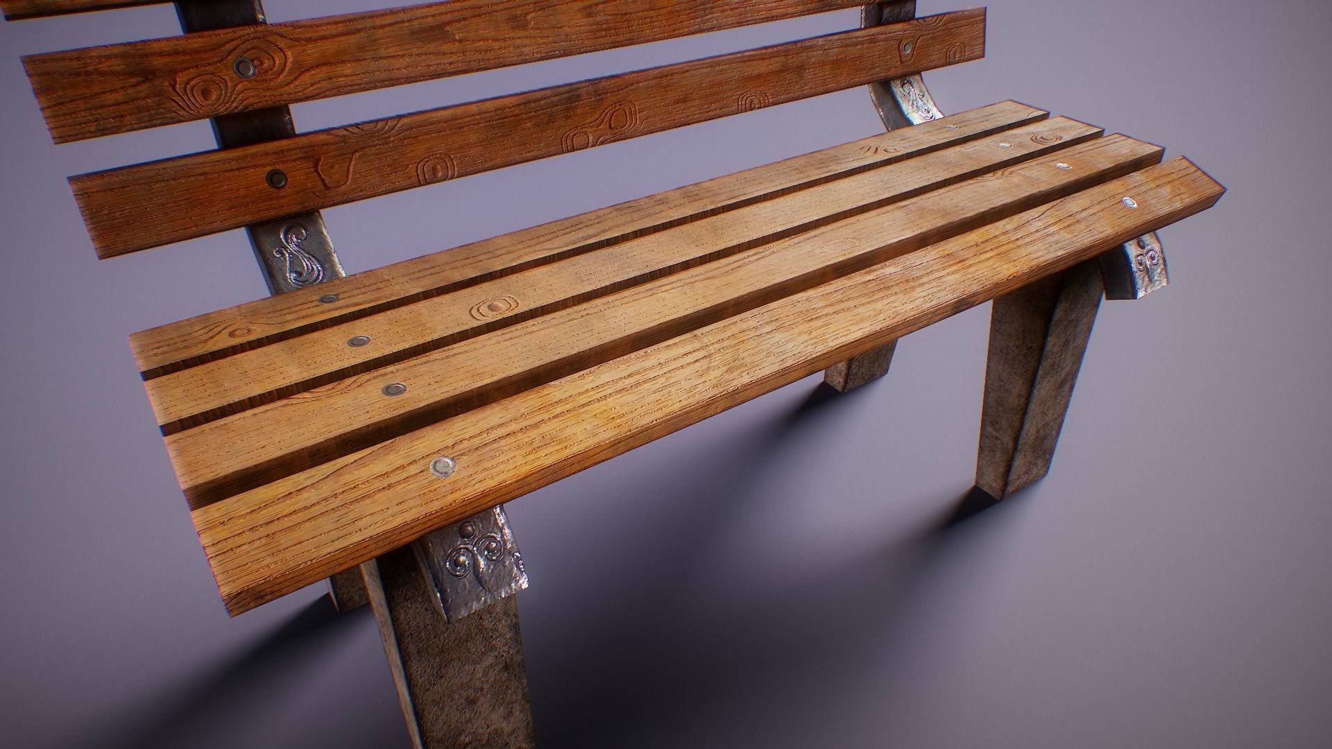 Simple PBR Park Bench Free low-poly 3D model_7