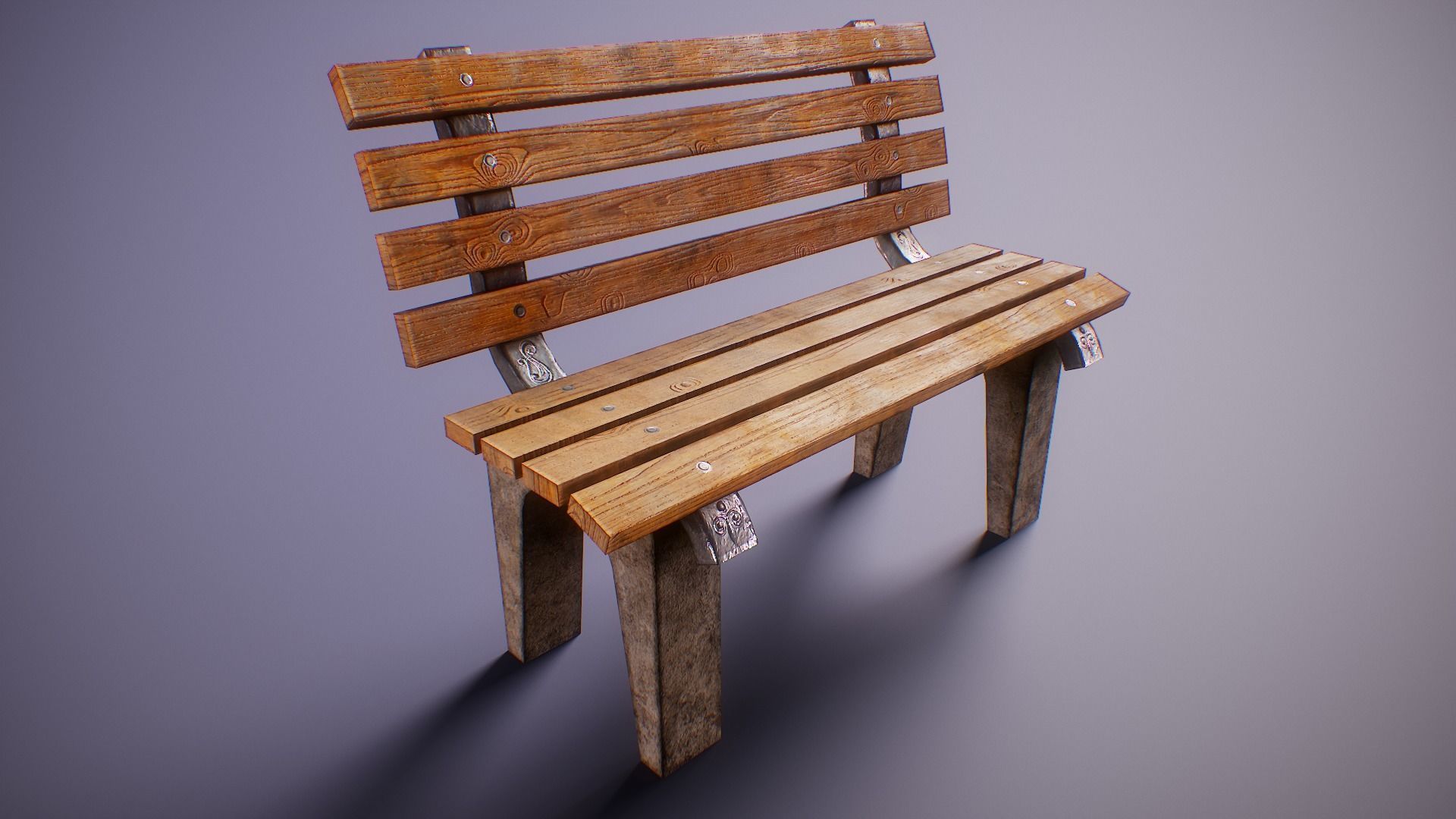 Simple PBR Park Bench Free low-poly 3D model_3