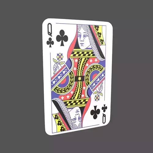 Poker Cards Clubs Queen V1 001 Low-poly 3D model