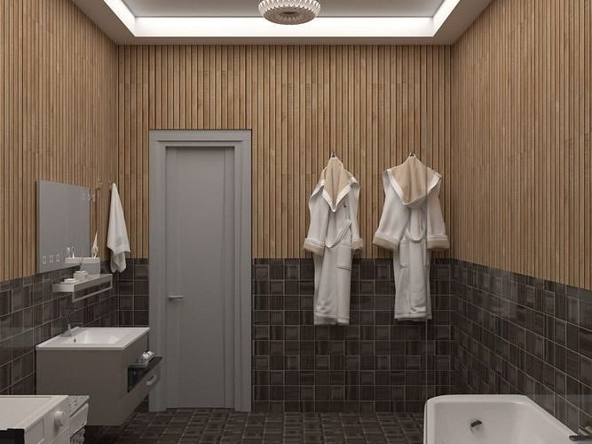 Bathroom with wooden walls 3D model | CGTrader