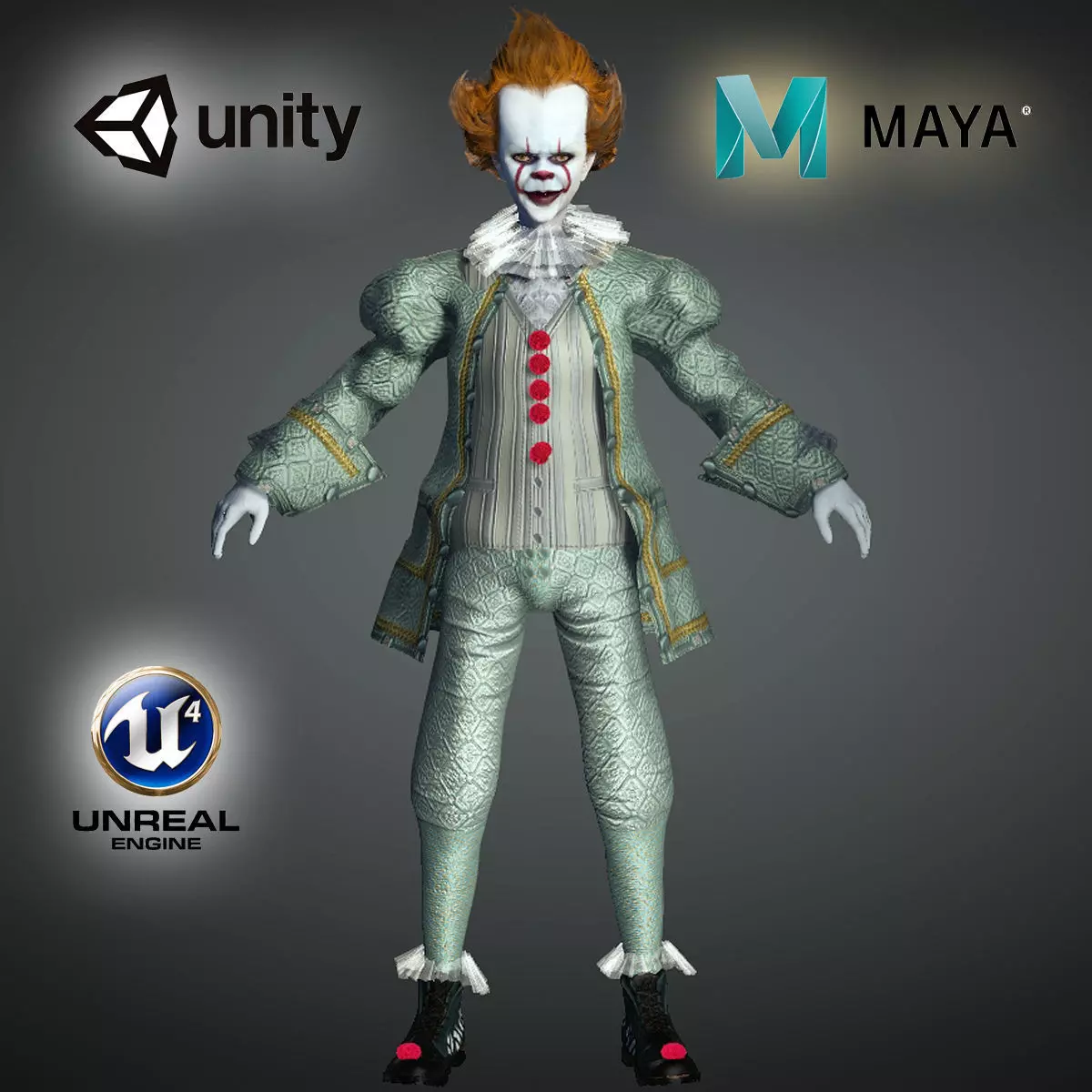 Clown High quality character full Rigged and Animated 3D model