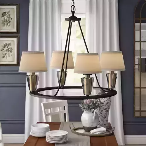  Light Shaded Wagon Wheel Chandelier