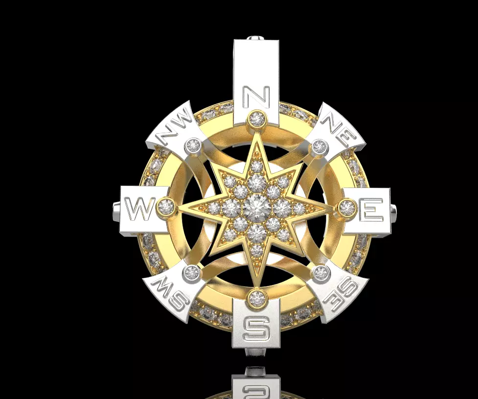 STYLISH MENS WIND ROSE PENDANT 3D print model_0