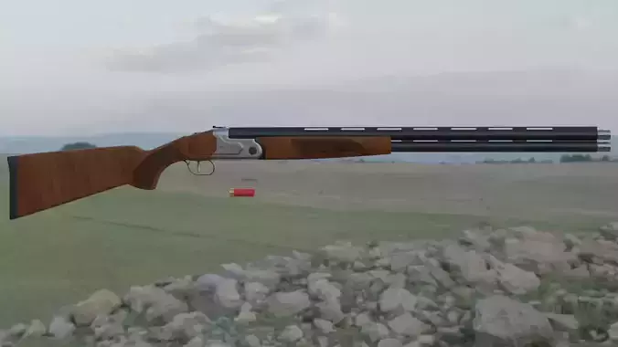 Shotgun with two barrels 3D model