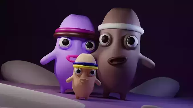 little fish  family Low-poly 3D model