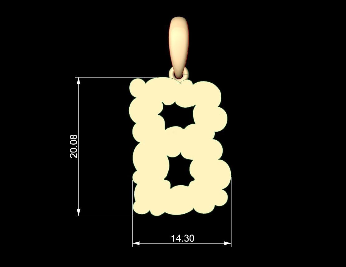 Initial Letters Pendant Cotton Cloud B 3D print model_4