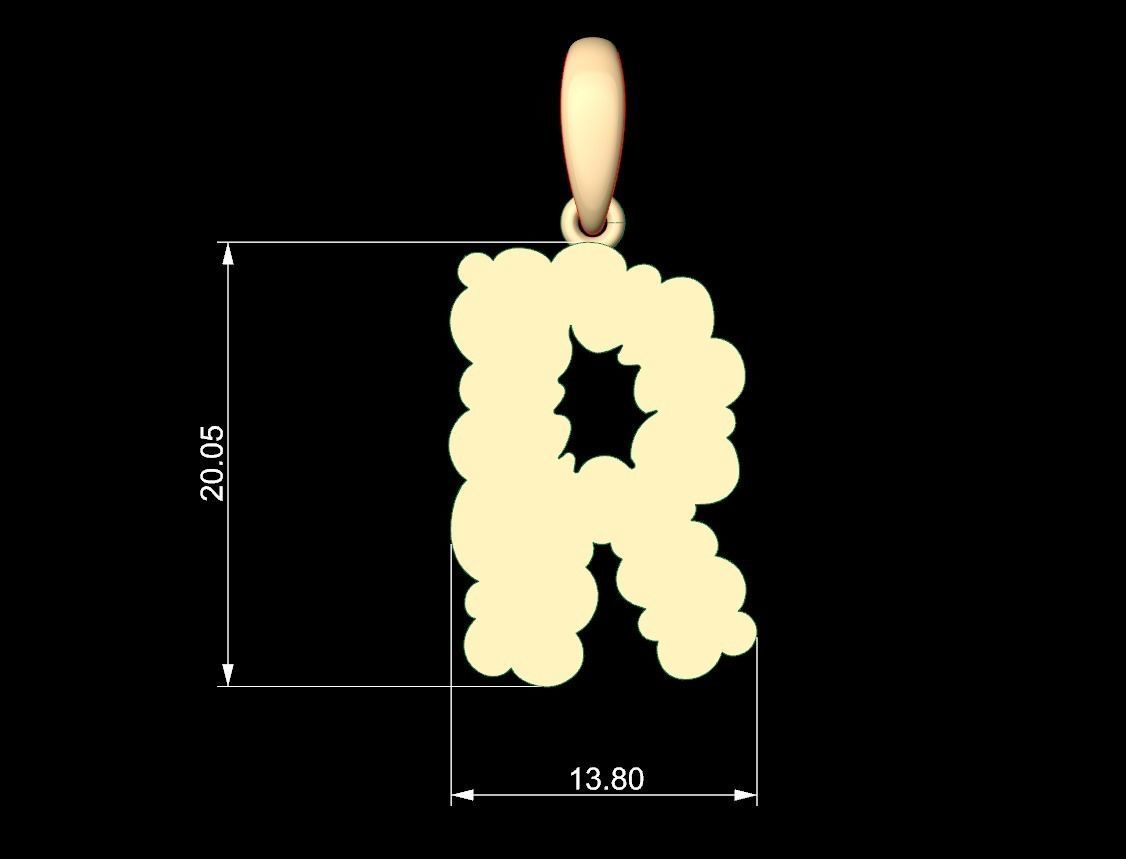 Initial Letters Pendant Cotton Cloud R 3D print model_5