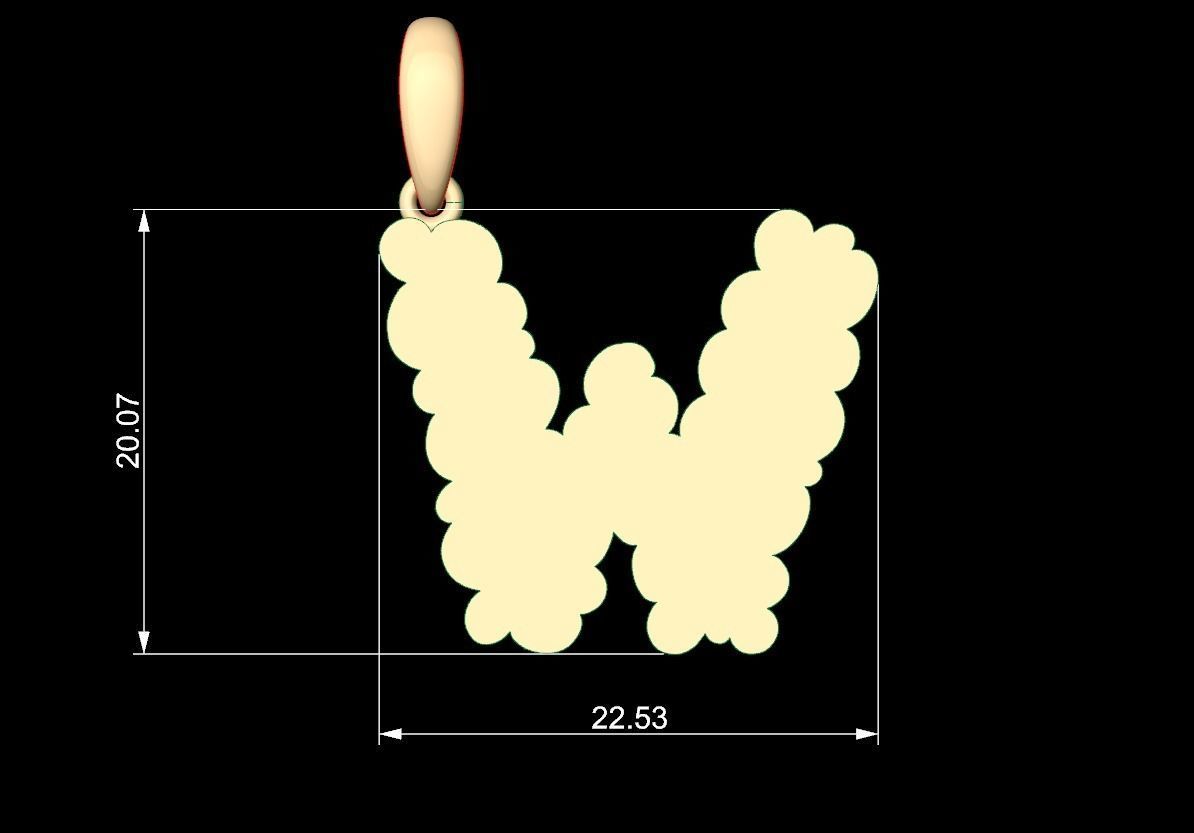 Initial Letters Pendant Cotton Cloud W 3D print model_4