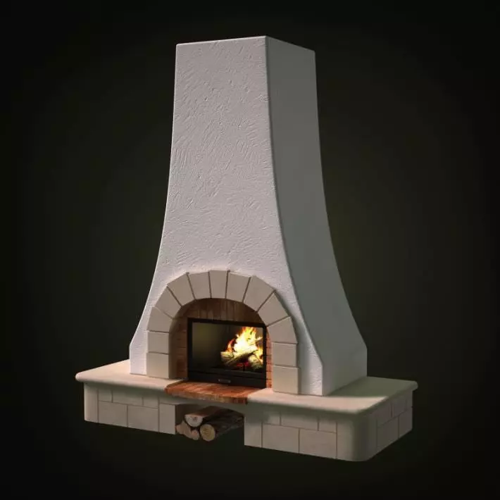Tall Stone Fireplace 3D model_0